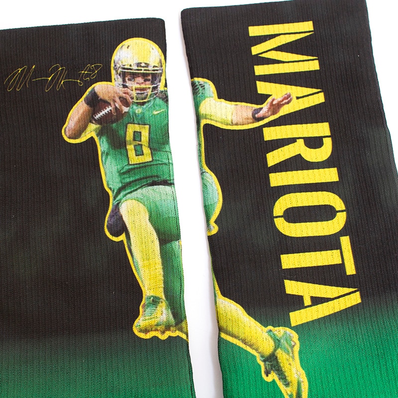 Classic Oregon O, Strideline, Green, Crew, Accessories, Unisex, Football, Sublimated, Mariota, Oregon, Jump, Sock, 334385